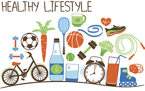 Montage of items connected with a healthy lifestyle.